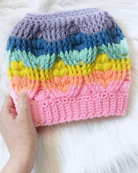 Crochet Messy Cable Bun Beanie Pattern by Hooked Up Crochet 