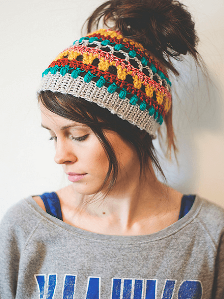 Crochet Quick And Textured Messy Bun Hat Pattern by Megan Shaimes