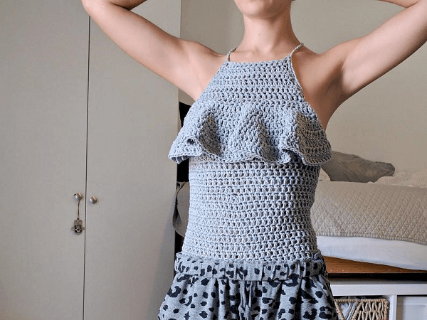 Crochet Ruffle Halter Top Crochet Pattern by The Snugglery Patterns