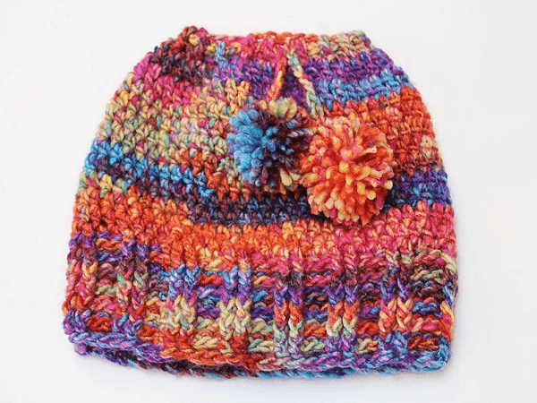 Magic Crochet Messy Bun Hat Pattern by Kerry Jayne Designs