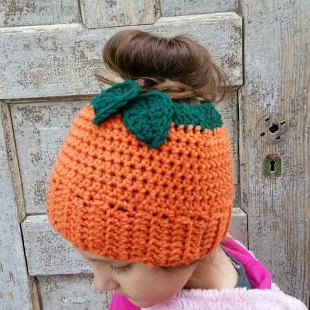 Pumpkin Spice Messy Bun Hat Crochet Pattern by Standing Stones Yarn