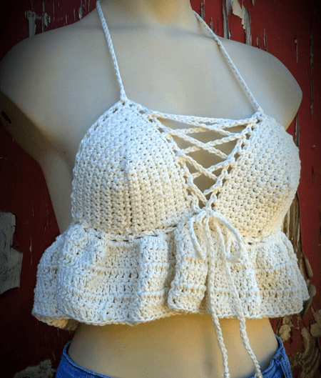 Ruffled Halter Top Crochet Pattern by Heartmade Crafts USA