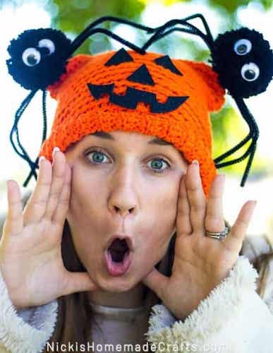 Spider Pumpkin Hat Free Crochet Pattern by Nicki's Homemade Crafts