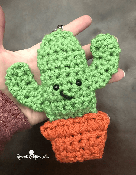 Crochet Cactus Keychain Pattern by Repeat Crafter Me