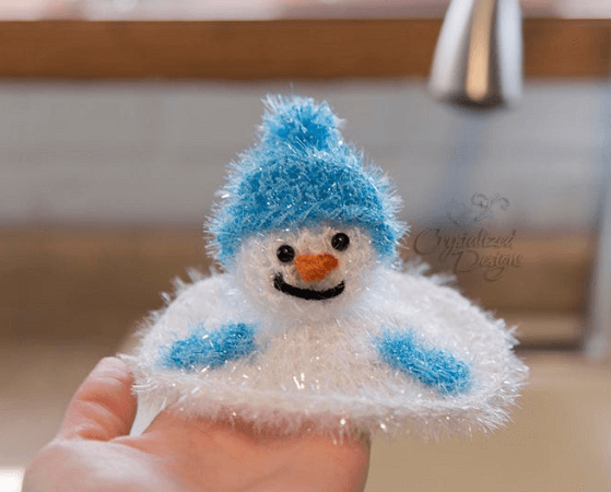 Crochet Melted Snowman Kitchen Scrubby Pattern by Crystalized Design