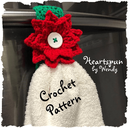 Crochet Poinsettia Towel Ring Pattern by Heartspun By Wendy