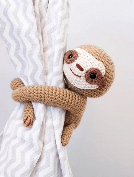 Crochet Sloth Curtain Tie Back Pattern by Thoresby Cottage