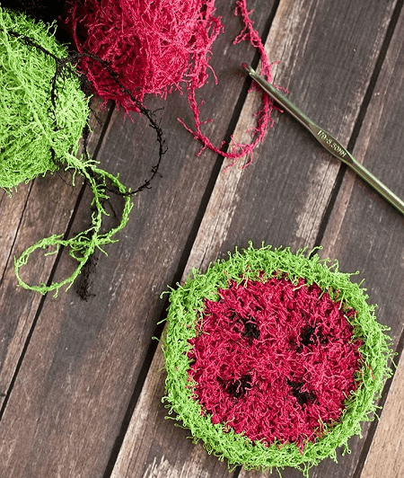 Crochet Watermelon Scrubbie Pattern by Midwestern Moms