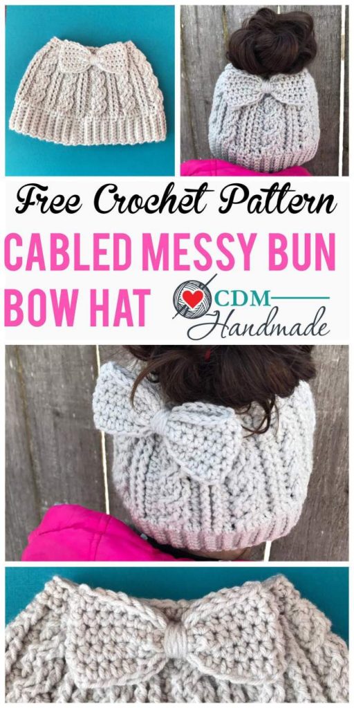 Cable Free Crochet Messy Bun Hat Pattern By CDM Handmade