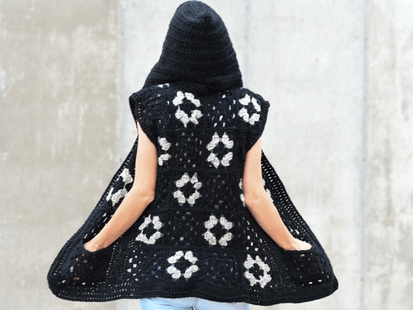 Hooded Granny Square Vest Crochet Pattern by Mama In A Stitch
