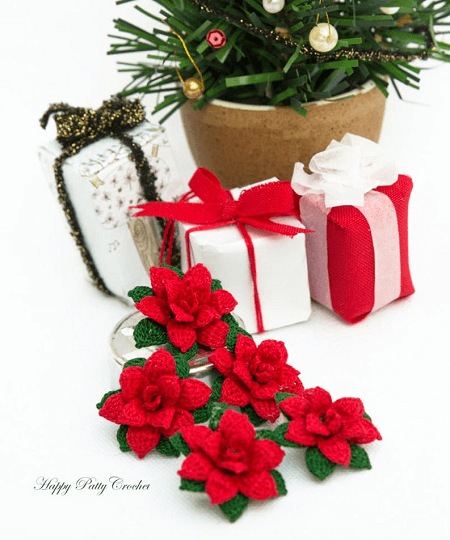 Mini Crochet Poinsettia Pattern by Happy Patty Crochet