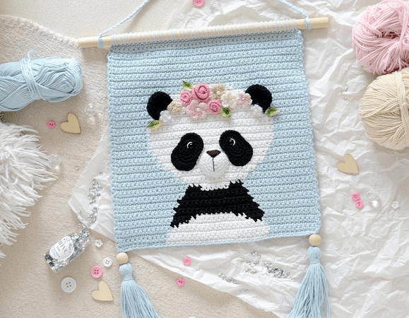 Panda Wall Hanging Crochet Pattern by Demi Deco Shop