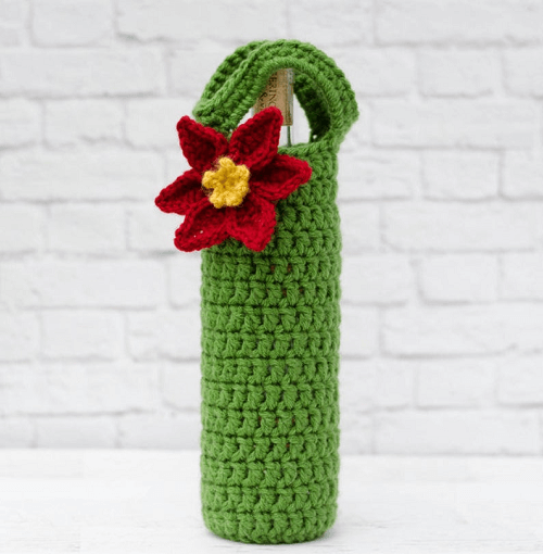 Poinsettia Wine Cozy Crochet Pattern by Crochet 365 Knit Too