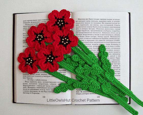 Poppy Flower Bookmark Crochet Pattern by Little Owls Hut