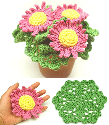 Pot Of Daisy Scrubbies Crochet Pattern by Crochet Spot Patterns
