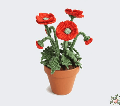 Pot Poppies Crochet Pattern by Renirumi