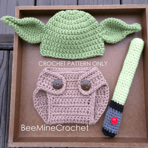 Baby Yoda Newborn Outfit Crochet Pattern by Bee Mine Crochet
