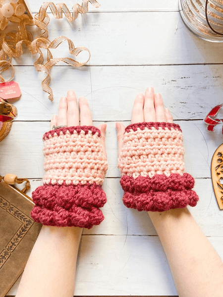 Bobble Fingerless Gloves Crochet Pattern by E Claire Makery