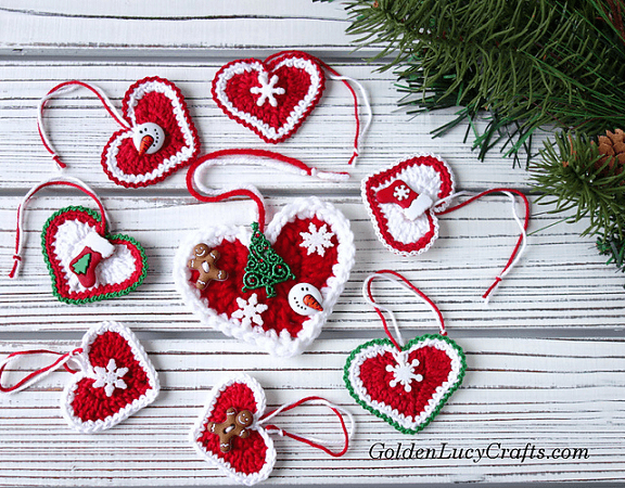 Christmas Hearts Crochet Pattern by Golden Lucy Crafts