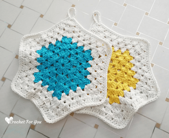 Crochet Granny Hexagon Potholder Pattern by Crochet For You