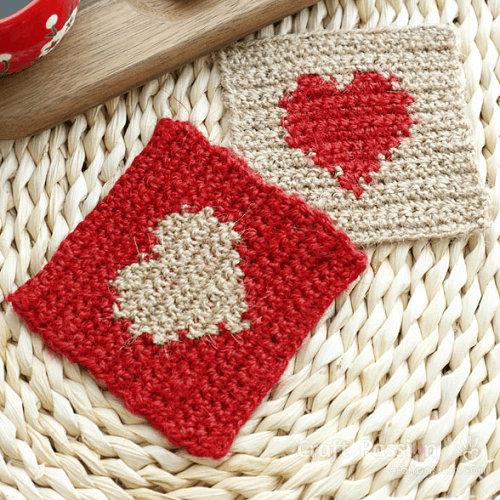 Crochet Heart Coasters Pattern by Craft Passion