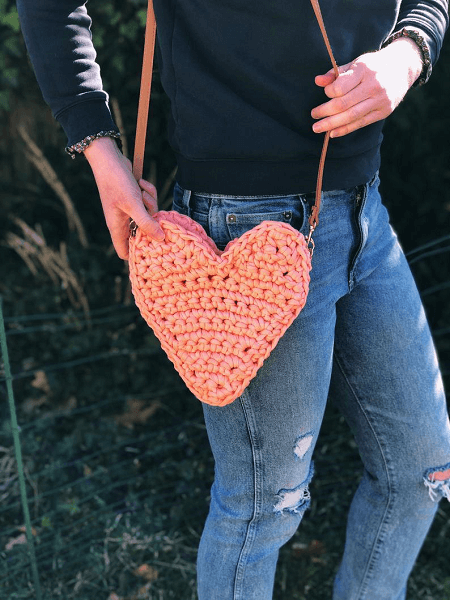 harmtty Women Shoulder Bag Crochet Heart Pattern Large Capacity