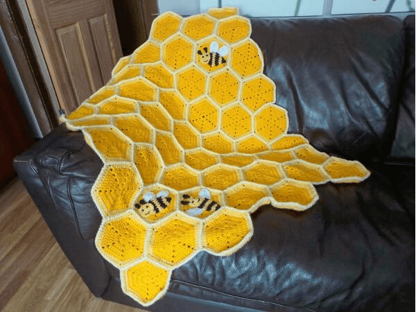 Crochet Honeycomb With Bees Blanket Pattern by Crafting Happiness