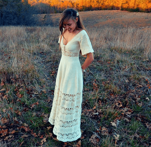 Short Flowy Lace Boho Hippie Style Crochet Dress Crocheted Flowy Short Dress