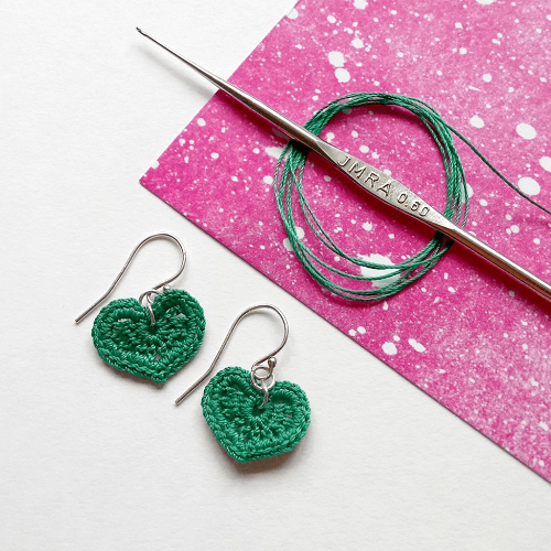 Crochet Micro Heart Earrings Pattern by Yarn Punk