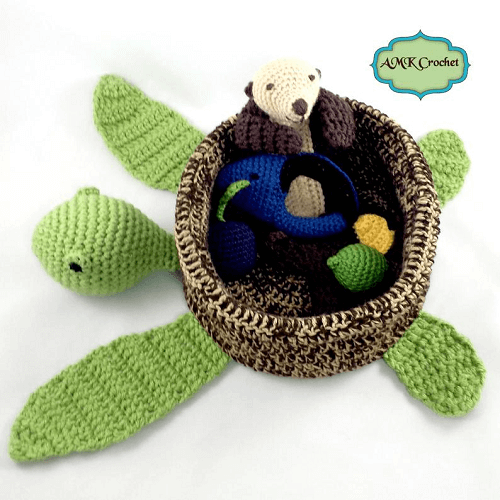 Crochet Sea Turtle Basket Pattern by AMK Crochet