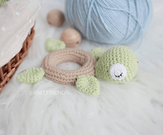 Crochet Turtle Teether Ring Pattern by Toys By Knit Friends