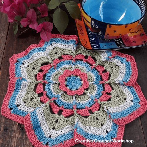 Flower Burst Potholder Crochet Pattern by Creative Crochet Workshop