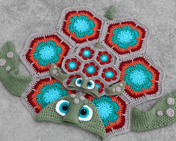 Hooded Turtle Blanket Crochet Pattern by MJs Off The Hook Designs