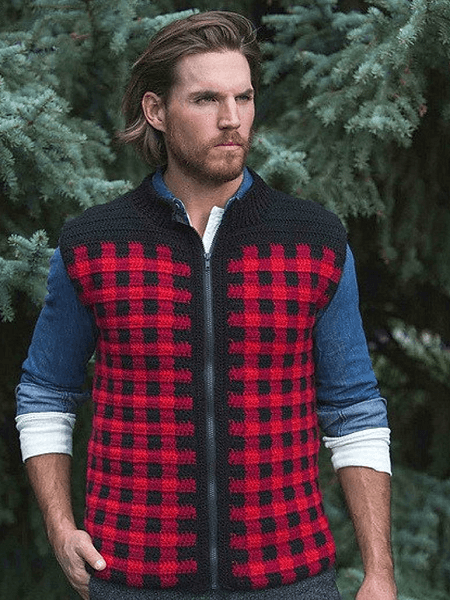 Men's Plaid Zipper Vest Crochet Pattern by A Crocheted Simplicity