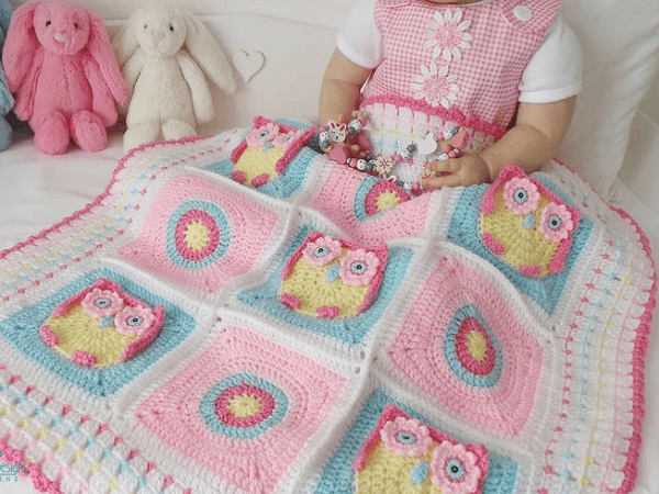 Owl Baby Blanket Crochet Pattern by Kerry Jayne Designs