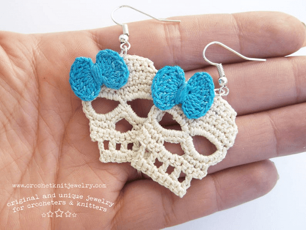 Skull Earrings Crochet Pattern by Crochet Knit Jewelry