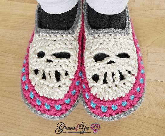 Skull Slipper Shoes Crochet Pattern by Glamour 4 You