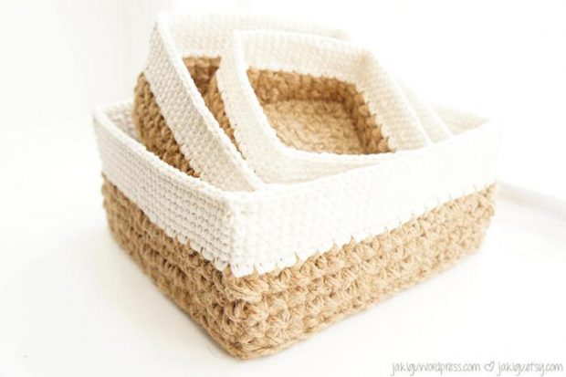 Square Stacking Crochet Storage Baskets Set By JaKiGu