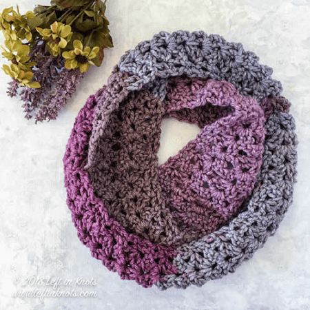 Crochet Frosted Berry Infinity Scarf Pattern by Left In Knots
