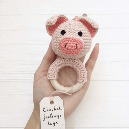 Crochet Pig Rattle Pattern by Crochet Feelings Toys