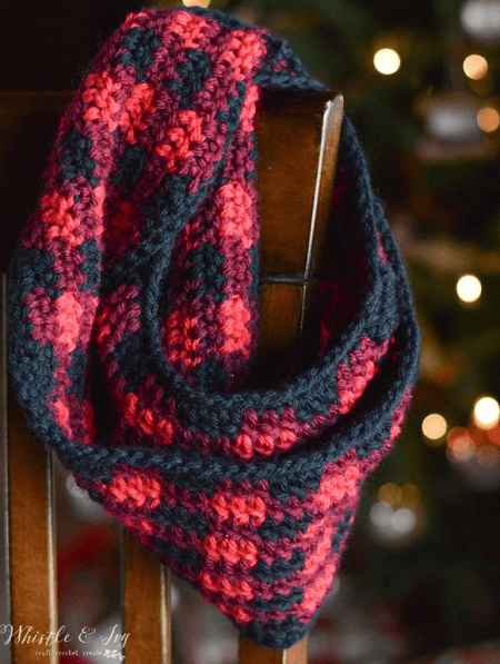 Crochet Plaid Infinity Scarf Pattern by Whistle And Ivy