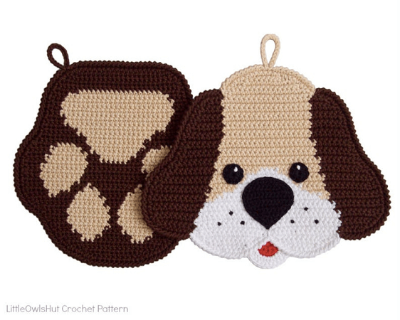 Dog And Paw Potholders Crochet Pattern by Little Owls Hut