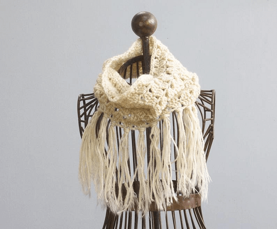Easy Fringed Infinity Scarf Crochet Pattern by Beaded Wire