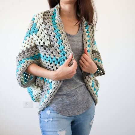 Granny Square Free Crochet Cocoon Cardigan Pattern by The Snugglery Patterns