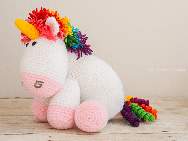 Rainbow Cuddles Crochet Unicorn Pattern by One Dog Woof