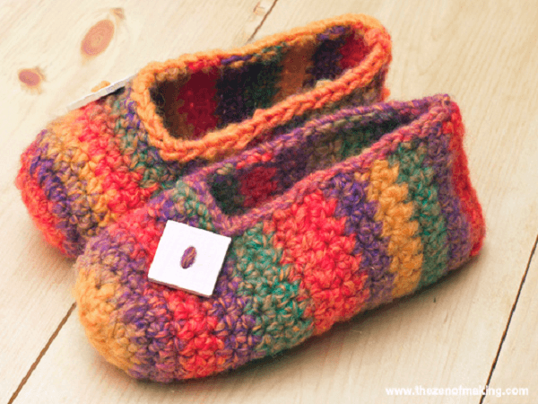 Rainbow Striped Slippers Crochet Pattern by Red Handled Scissors