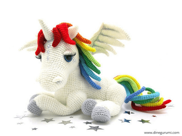 Rainbow Unicorn Crochet Amigurumi Pattern by Dinegurumi