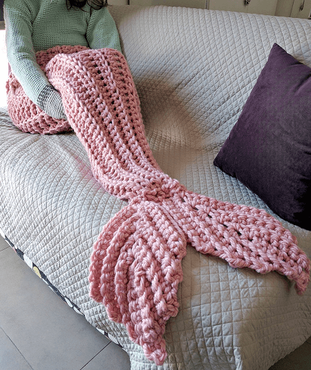 Ribbed Crochet Mermaid Tail Blanket Pattern by The Snugglery Patterns