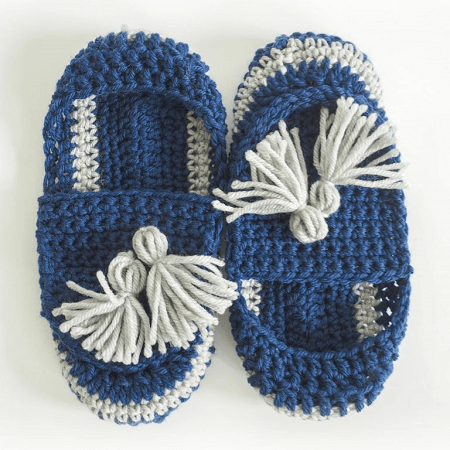 Tassel Slip-on Slippers Crochet Pattern by Dabbles And Babbles