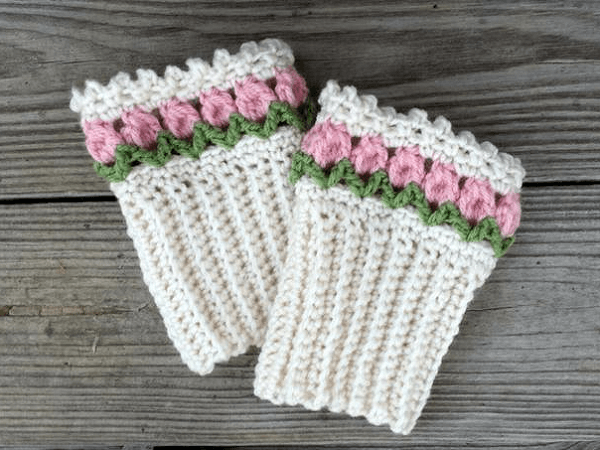 Tulip Boot Cuffs Crochet Pattern by Heartmade Crafts USA